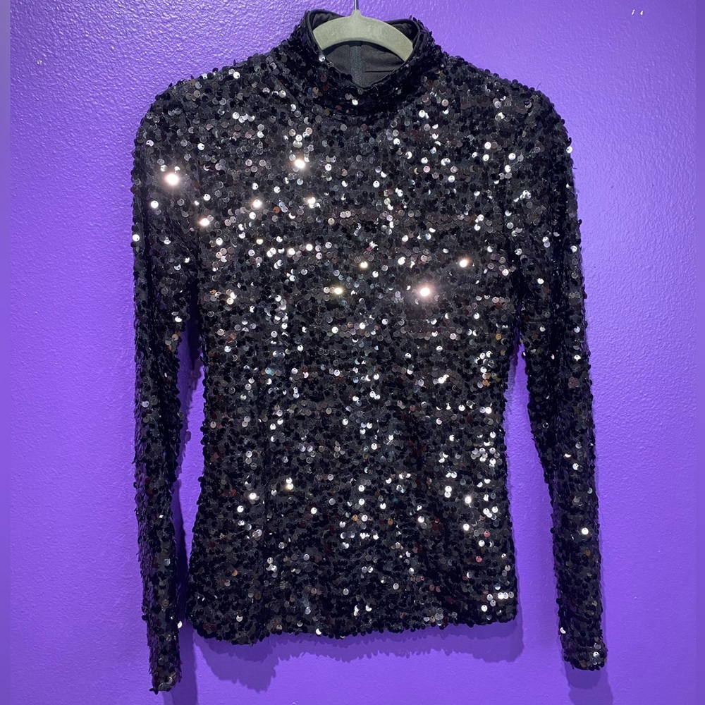 Black H&M Sequin Long Sleeve Top